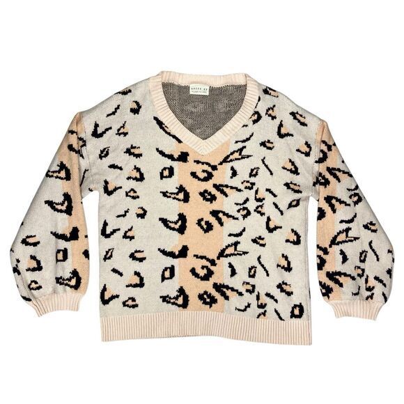 Dress Up Sweater Womens L Beige Orange Cheetah Print Oversized Modest Chic Cozy - Picture 2 of 16